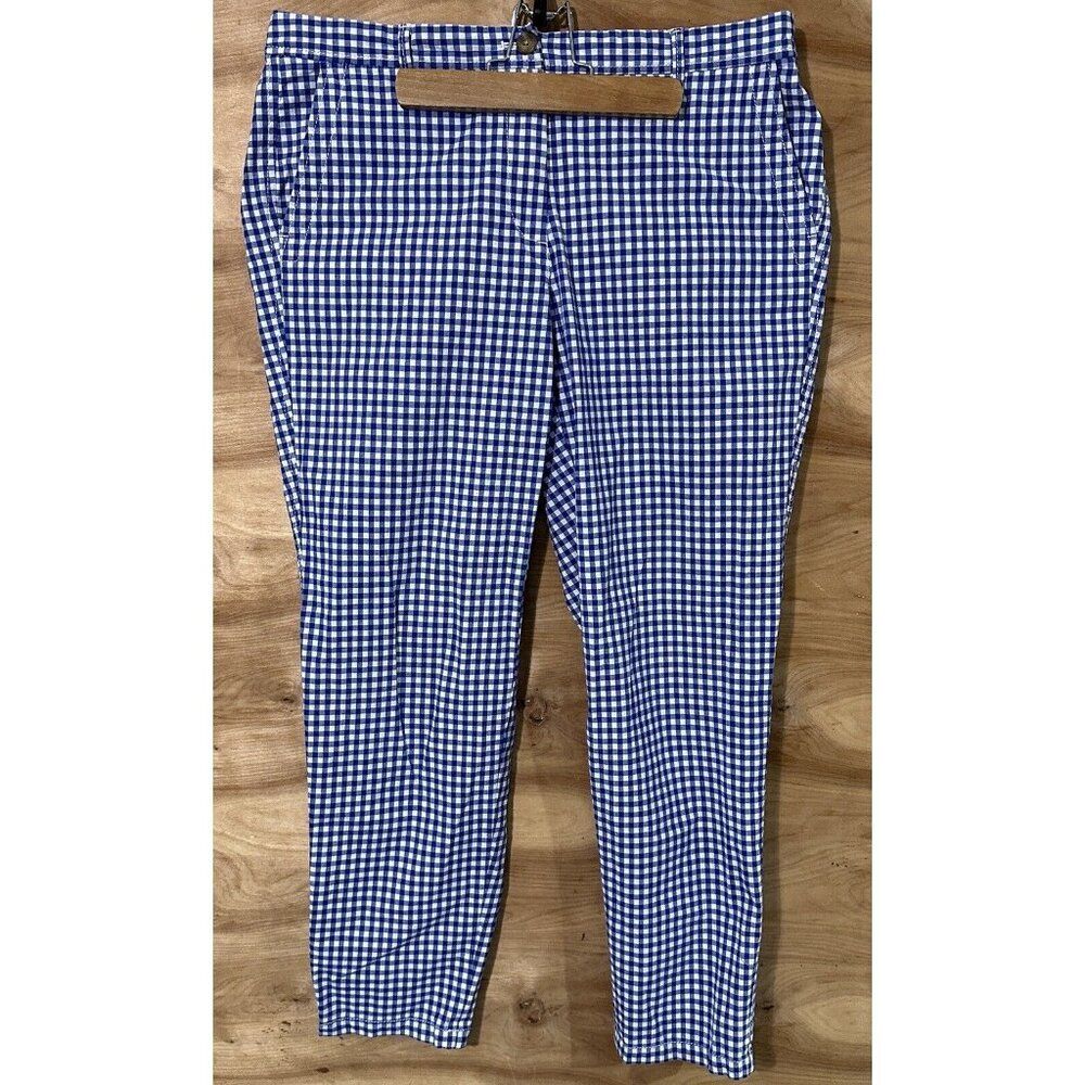 Talbots Women 8 Blue White Checkered Gingham Girlfriend Chino Pants Cotton